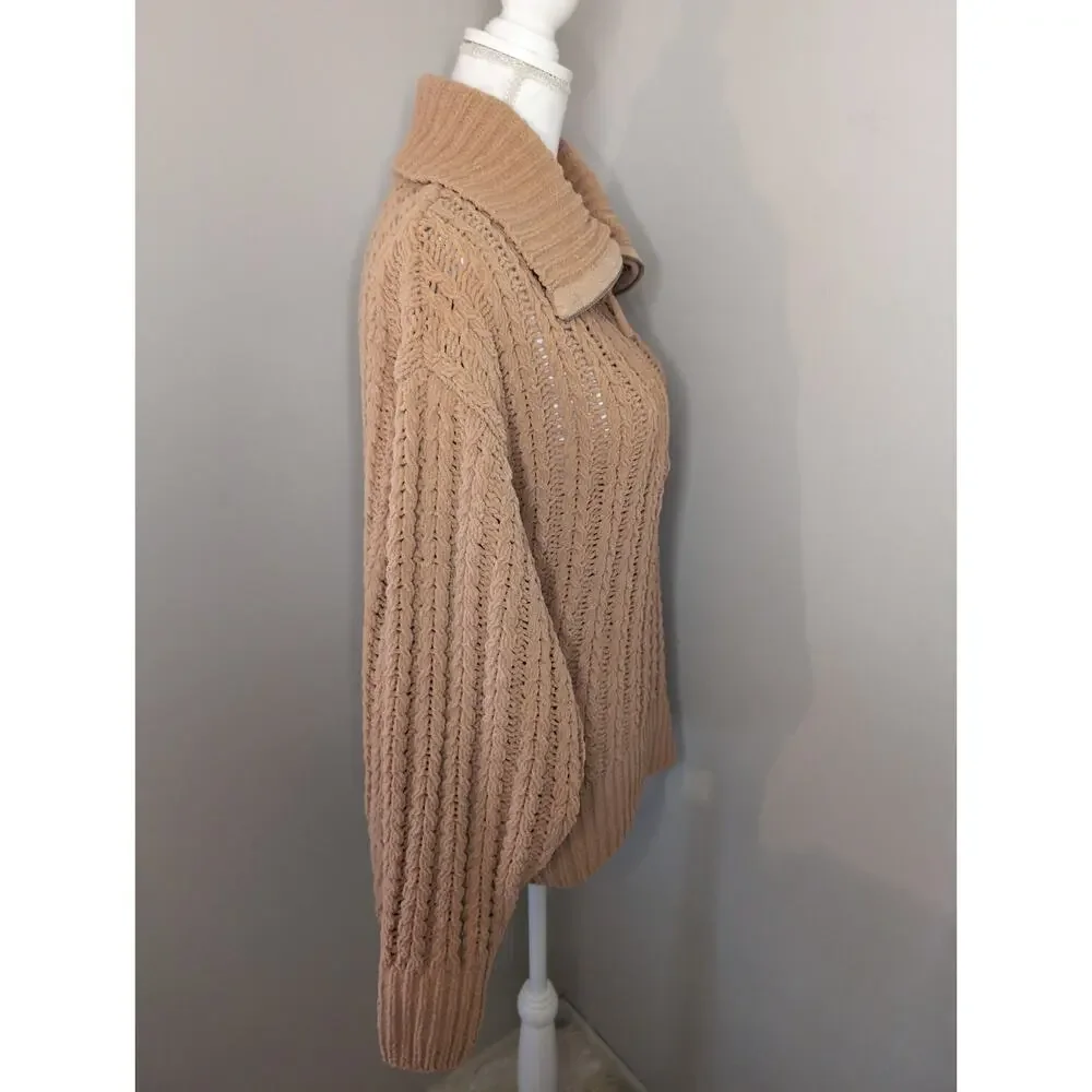 Aerie Quarter Zip Sweater Large Chunky Knit Cozy Oversized